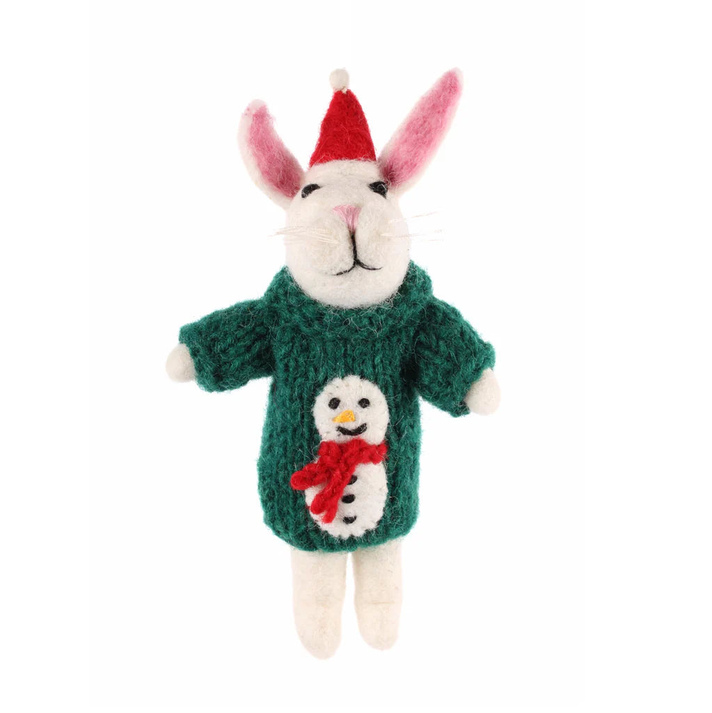 Bunny in Snowman Jumper | Felt Christmas Decoration