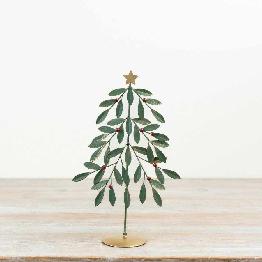 Green Metal Christmas Tree with Red Berries