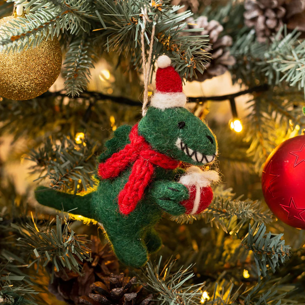 T-Rex with Present | Felt Christmas Decoration