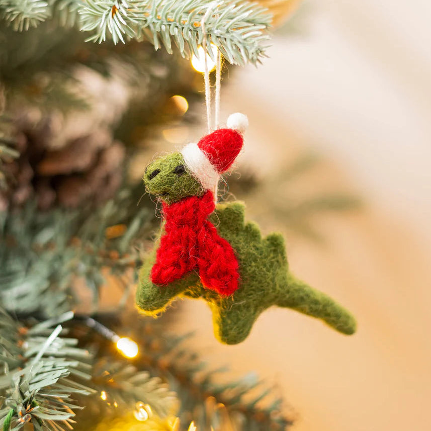Mini Diplodocus with Hat & Scarf | Felt Christmas Decoration