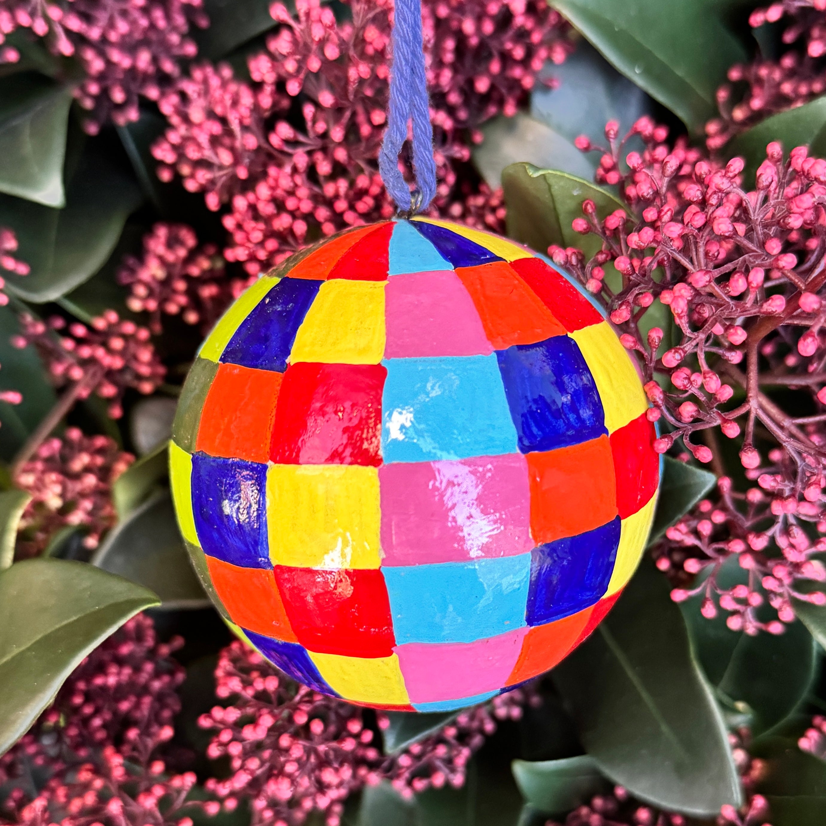 Checked Papier-Mache Bauble