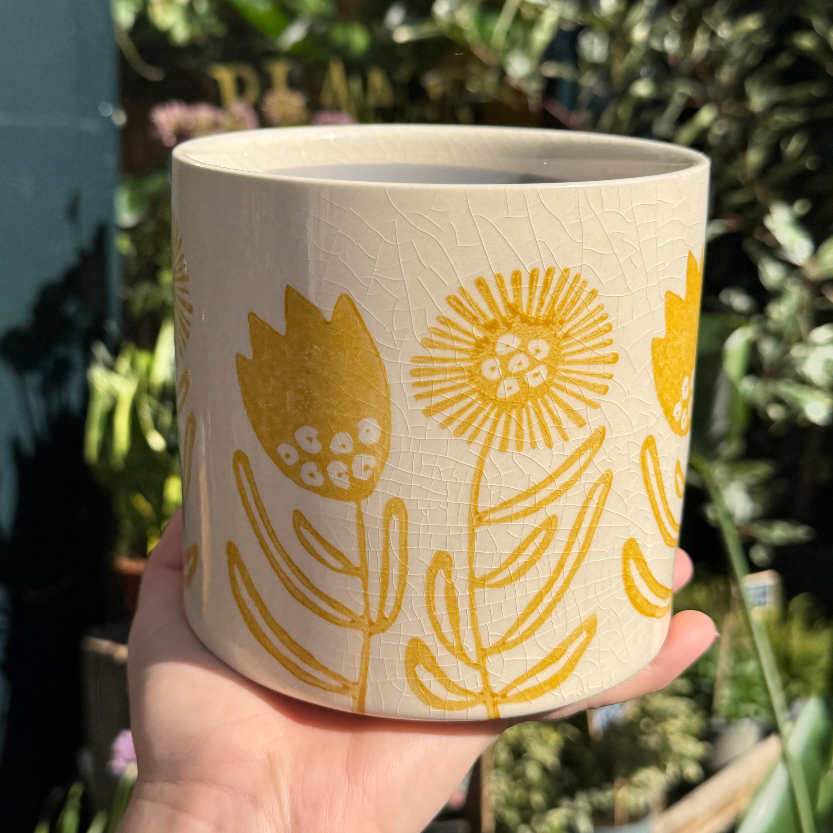 Yellow Floral Plant Pot | 14cm