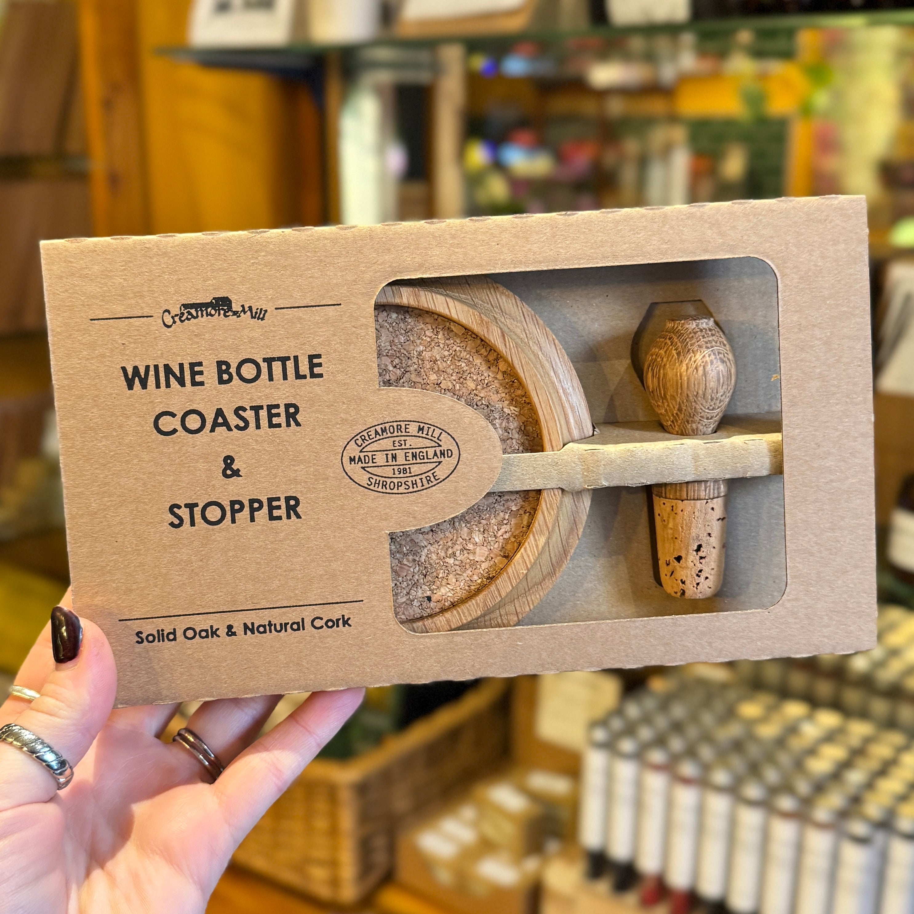 Oak Wine Coaster & Bottle Stopper Set
