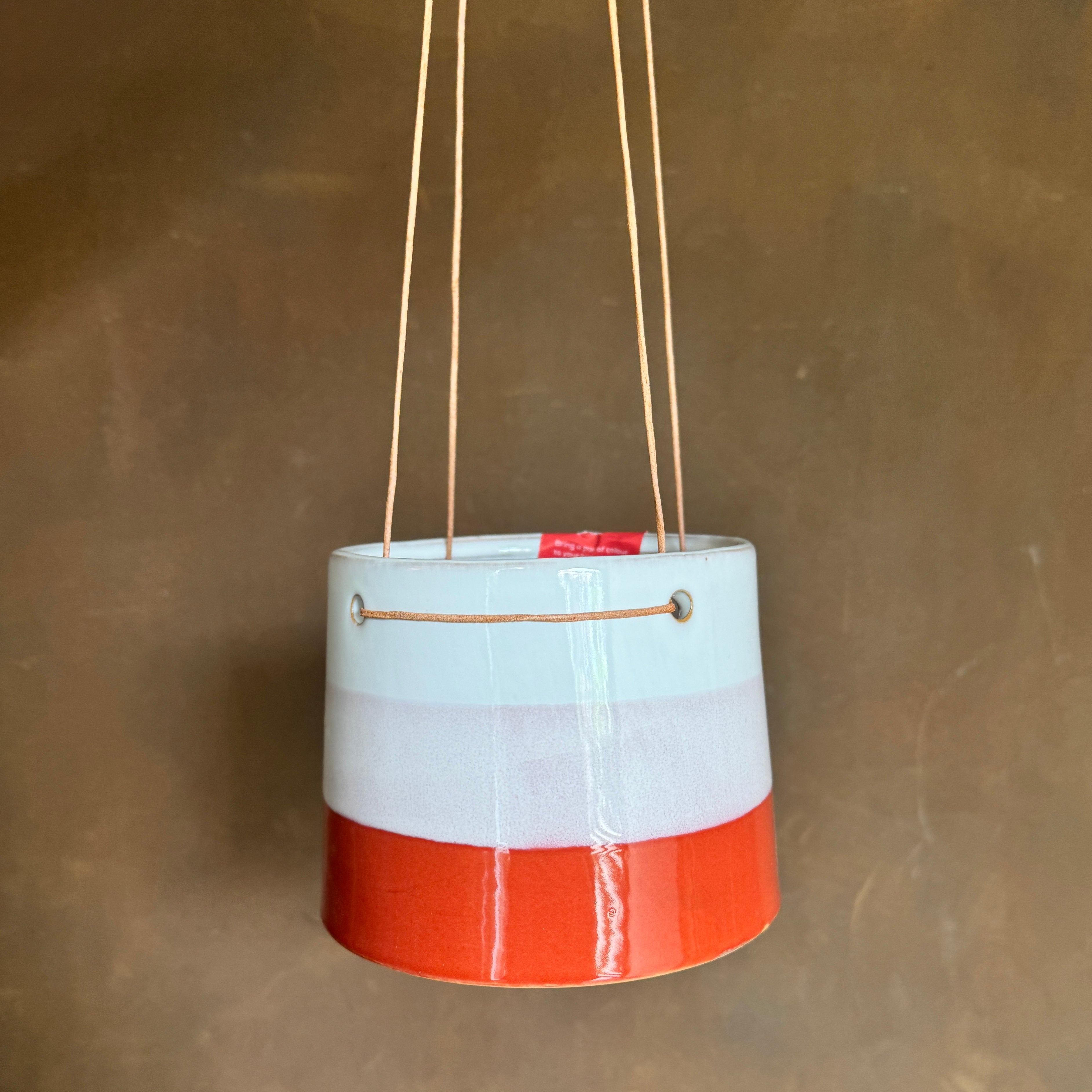 Red and Pink Stripe Hanging Planter
