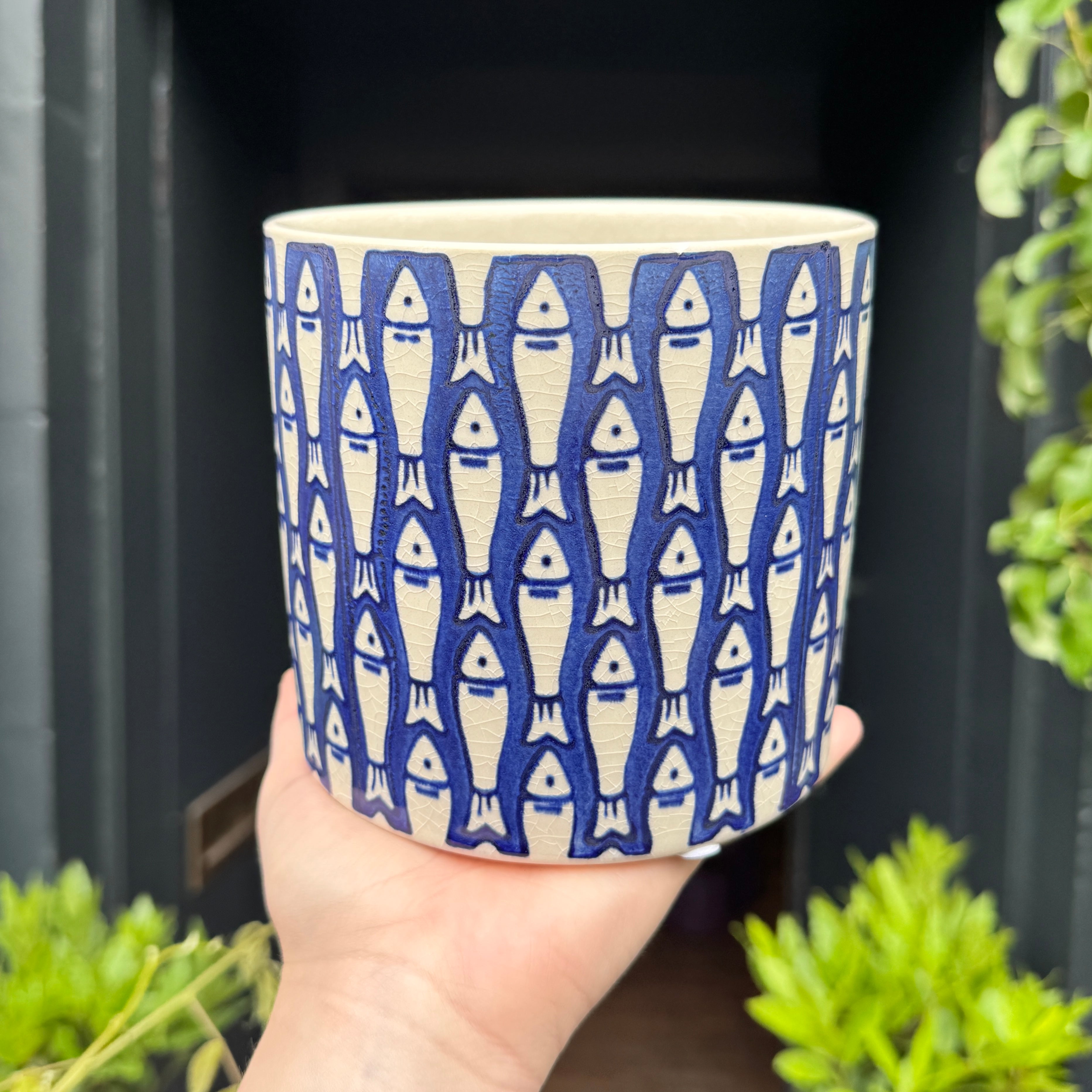 Blue Fish Pattern Plant Pot | 14cm
