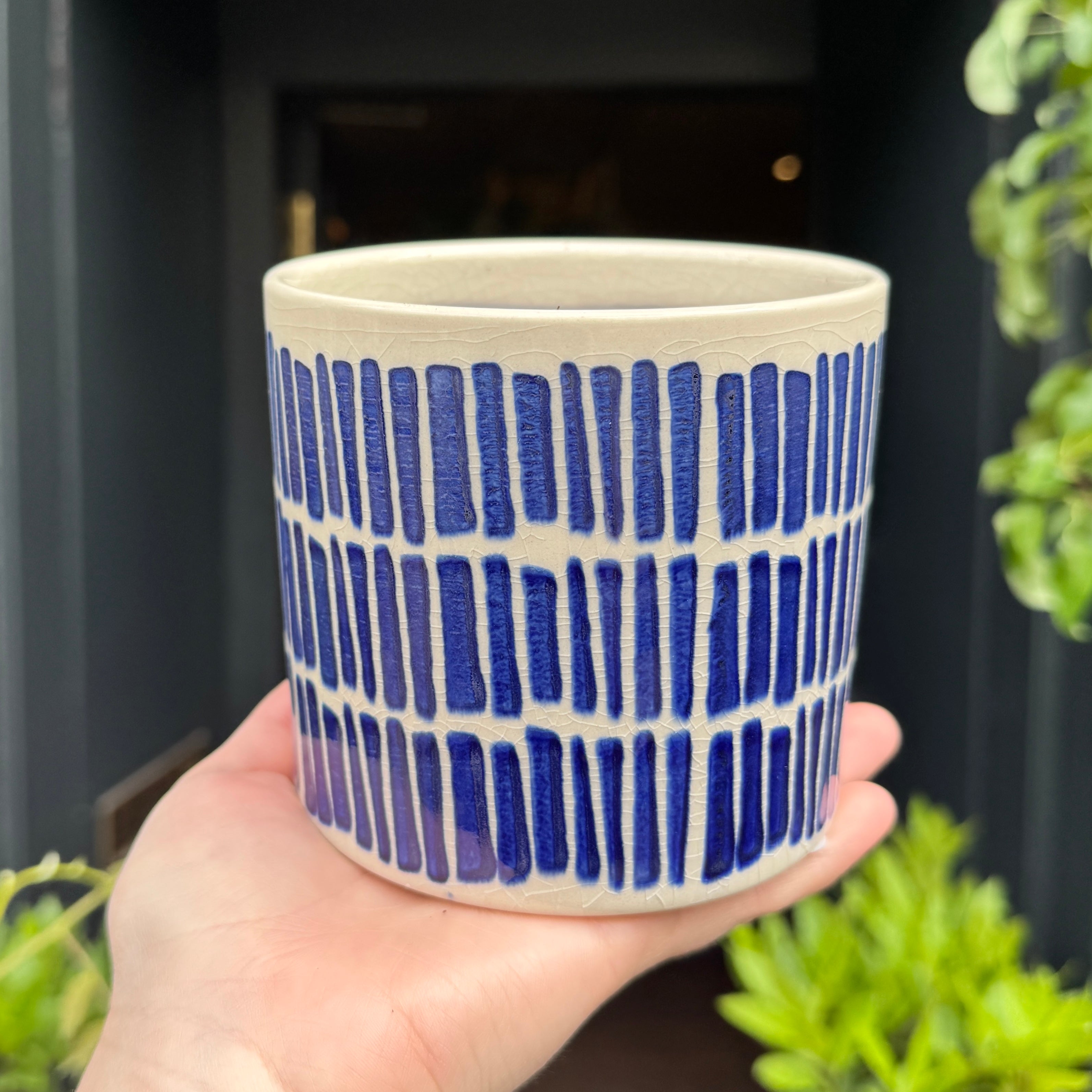 Blue Stripes Plant Pot | 12cm
