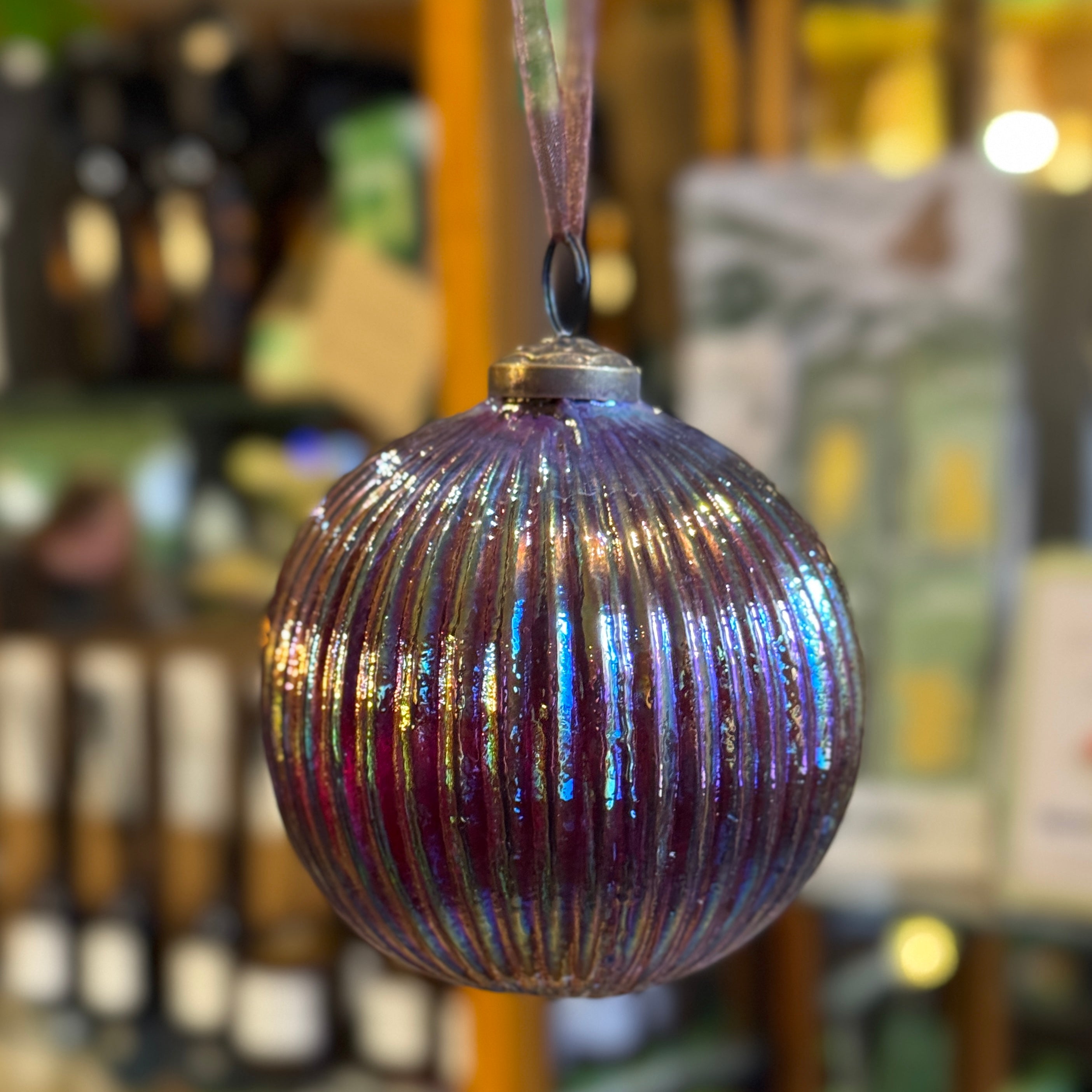 Iridescent Ribbed Glass Bauble