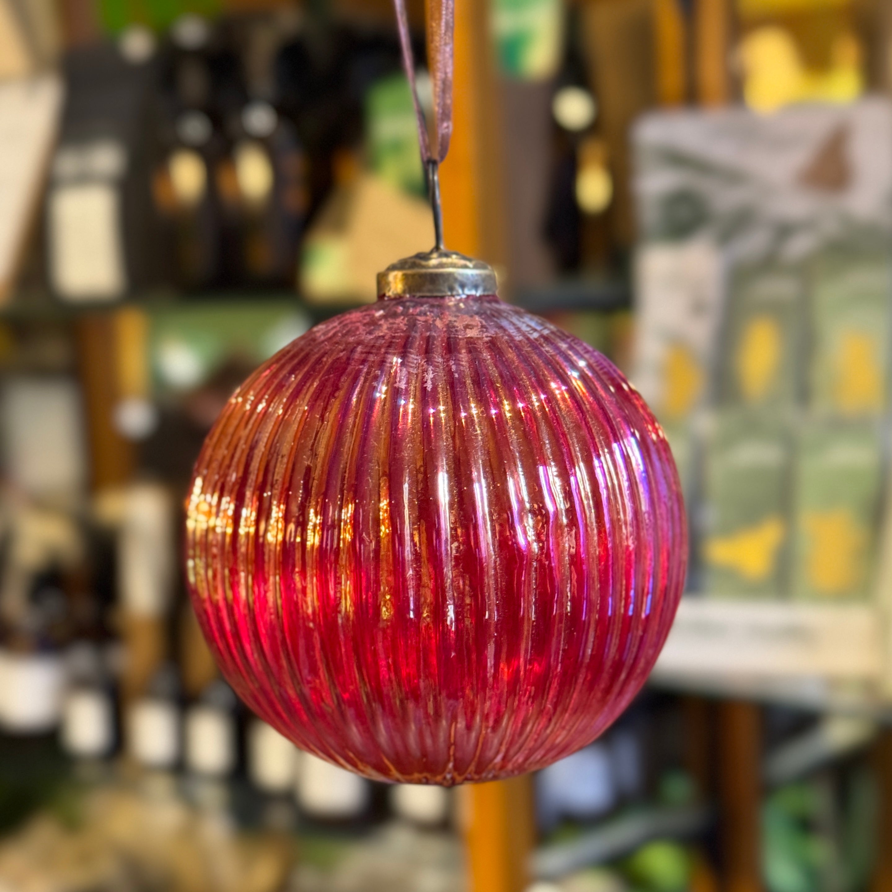 Iridescent Ribbed Glass Bauble