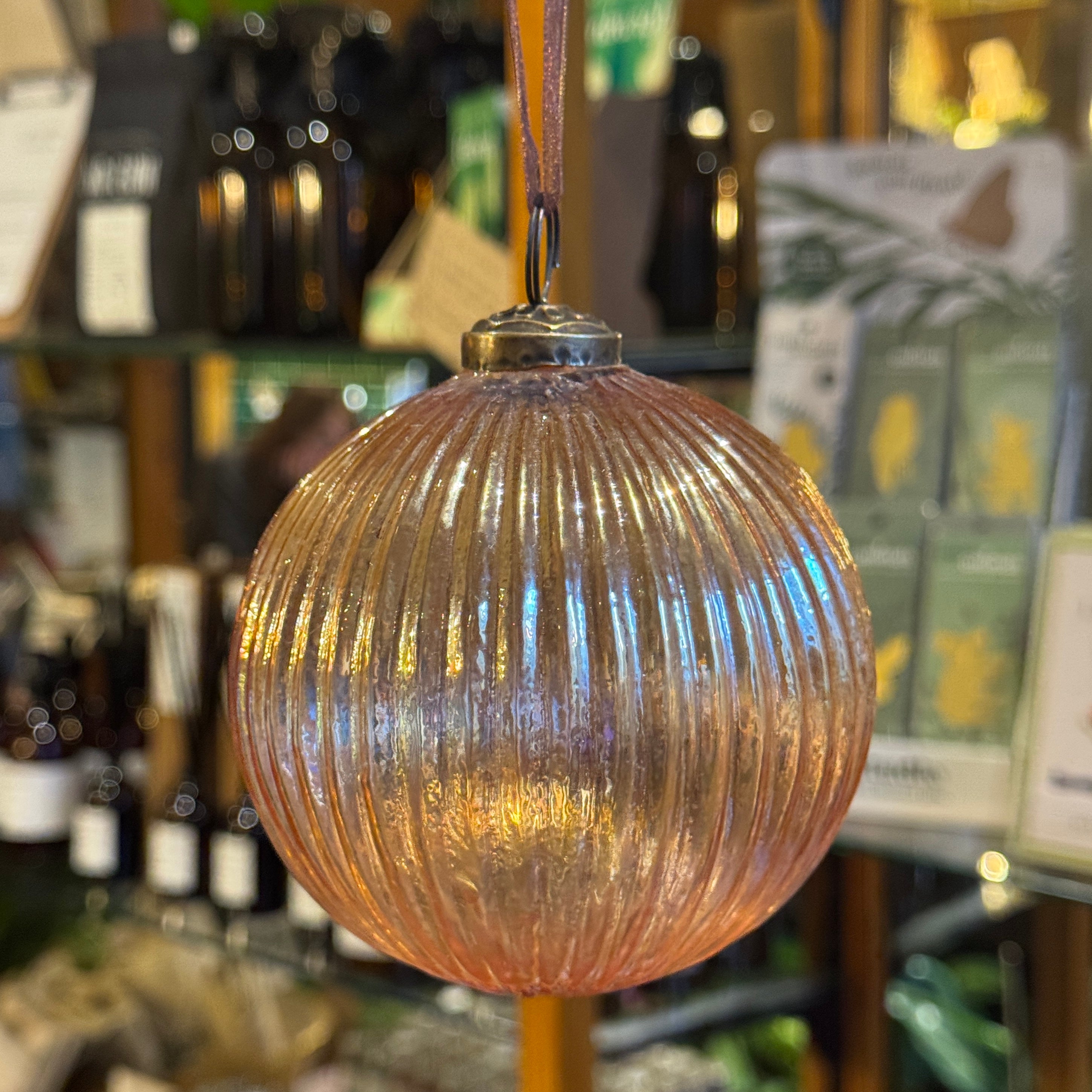 Iridescent Ribbed Glass Bauble