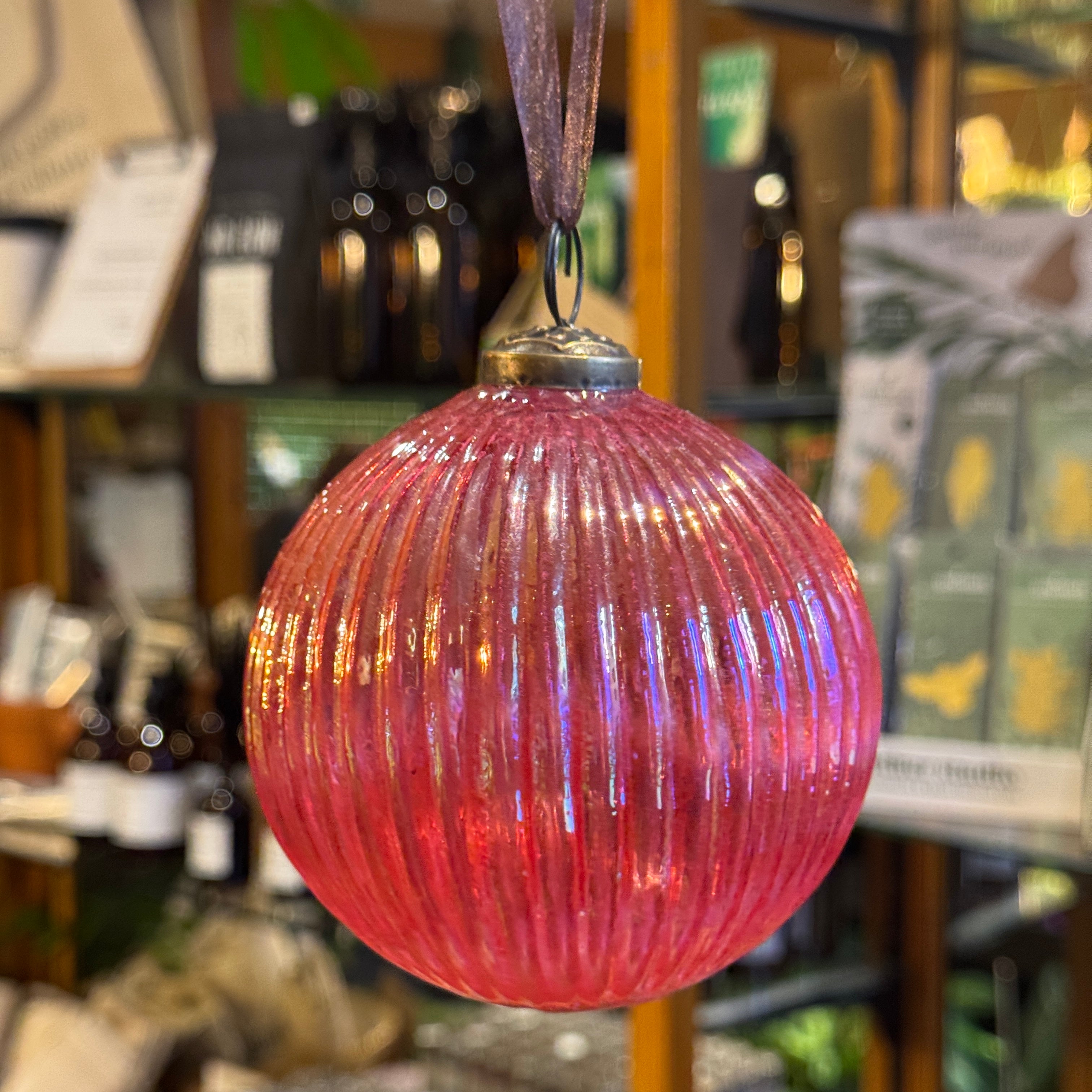 Iridescent Ribbed Glass Bauble