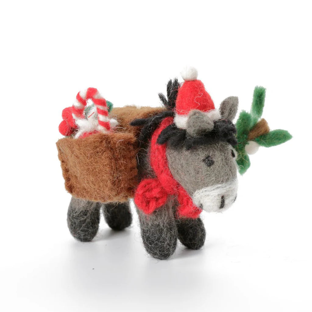 Donkey with Christmas Panniers | Felt Christmas Decoration