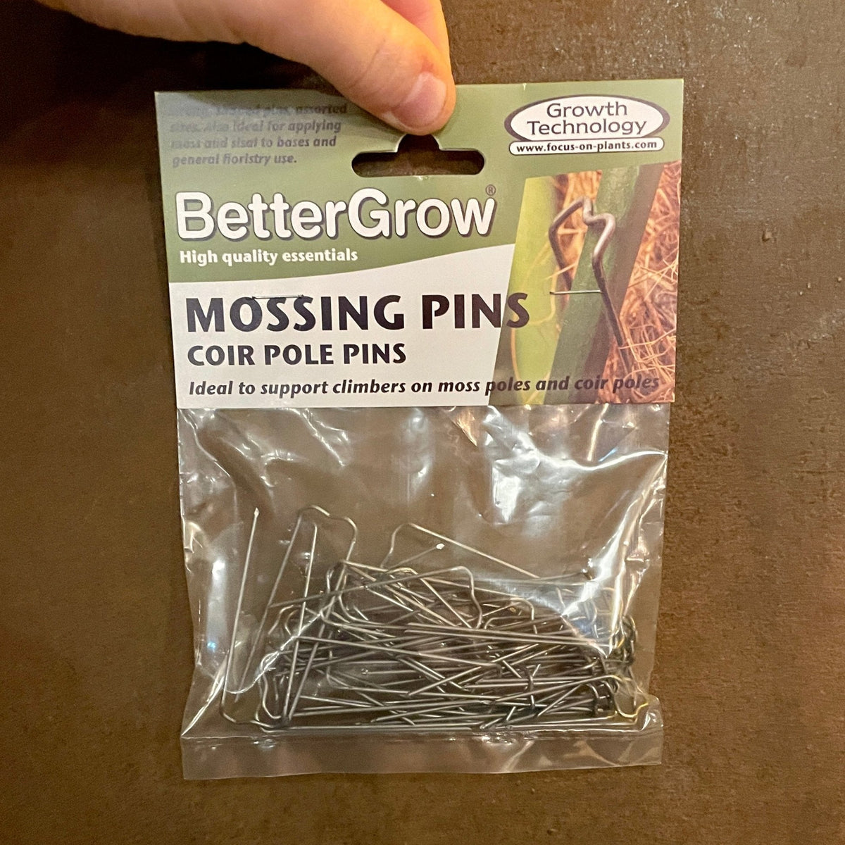 Metal mossing pins for attaching climbing houseplants to coir poles