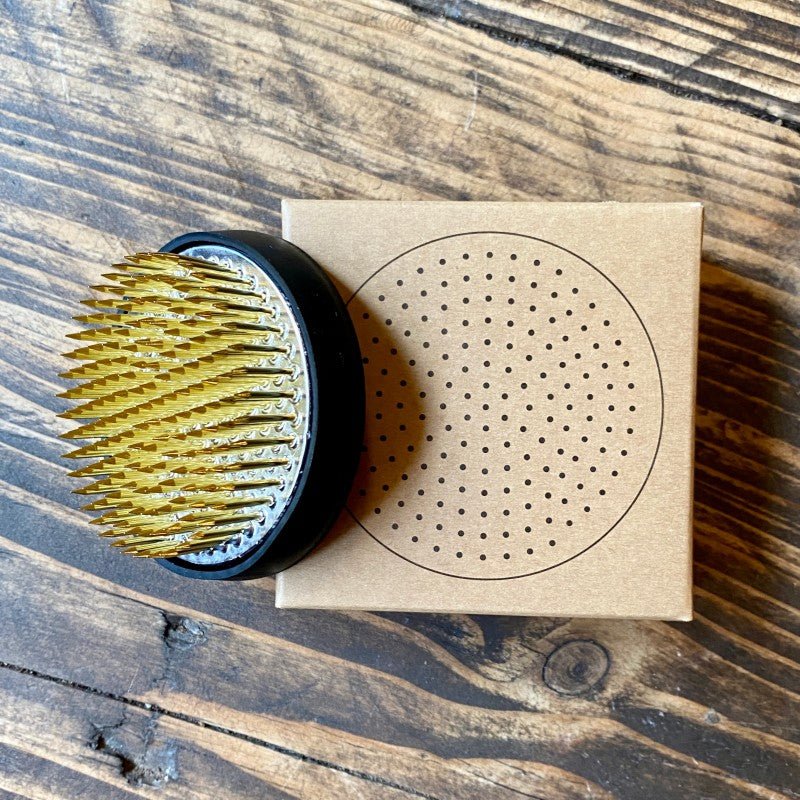 Niwaki Kenzan brass flower frog used for ikebana arrangements