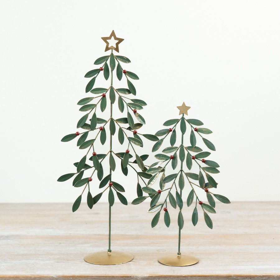 Green Metal Christmas Tree with Red Berries
