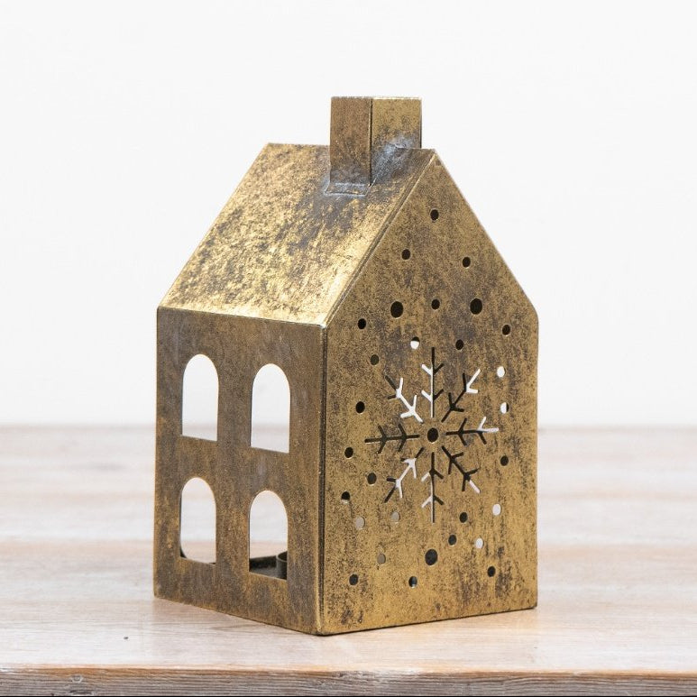 Festive House Candle Holder | Antique Gold