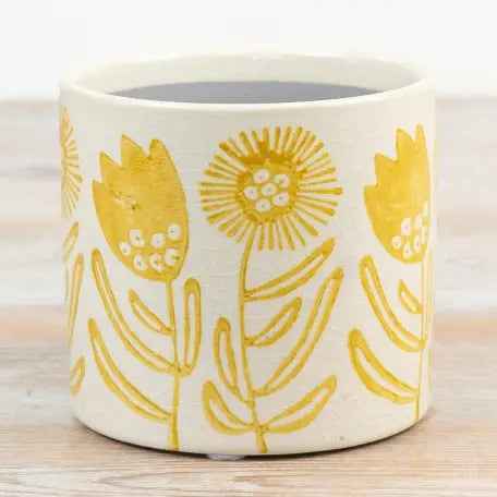 Yellow Floral Plant Pot | 12cm