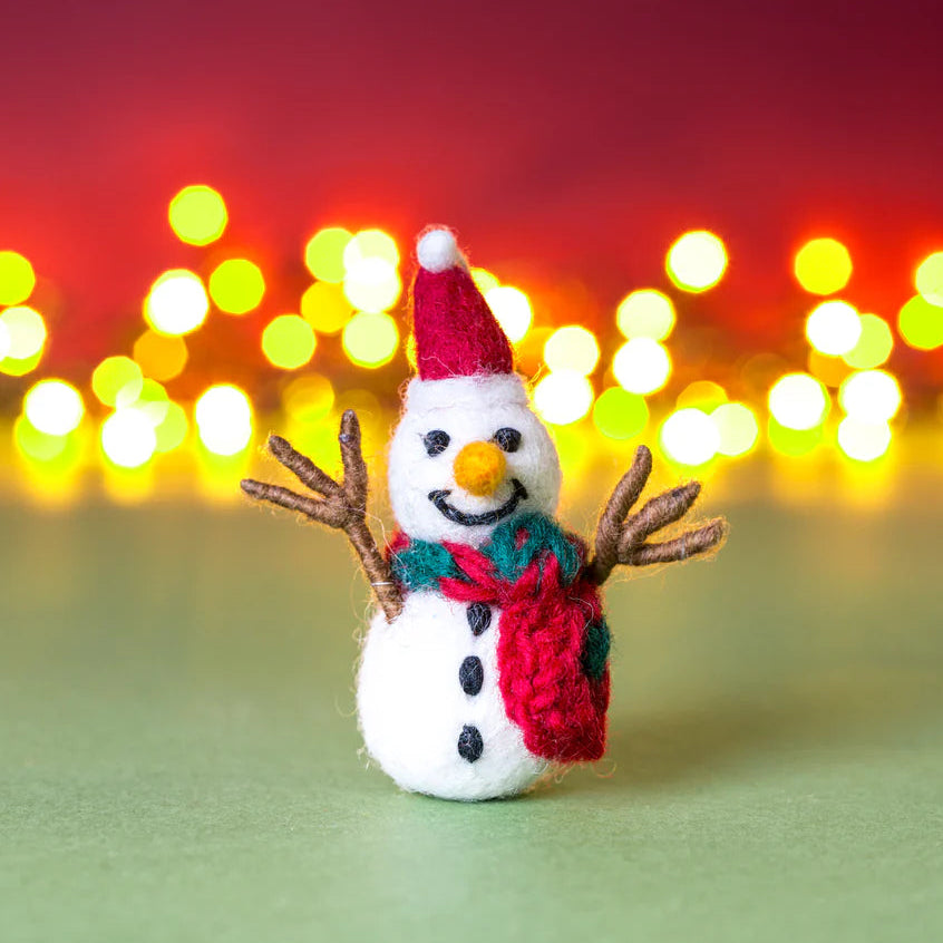 Mini Snowman with Twig Arms | Felt Christmas Decoration