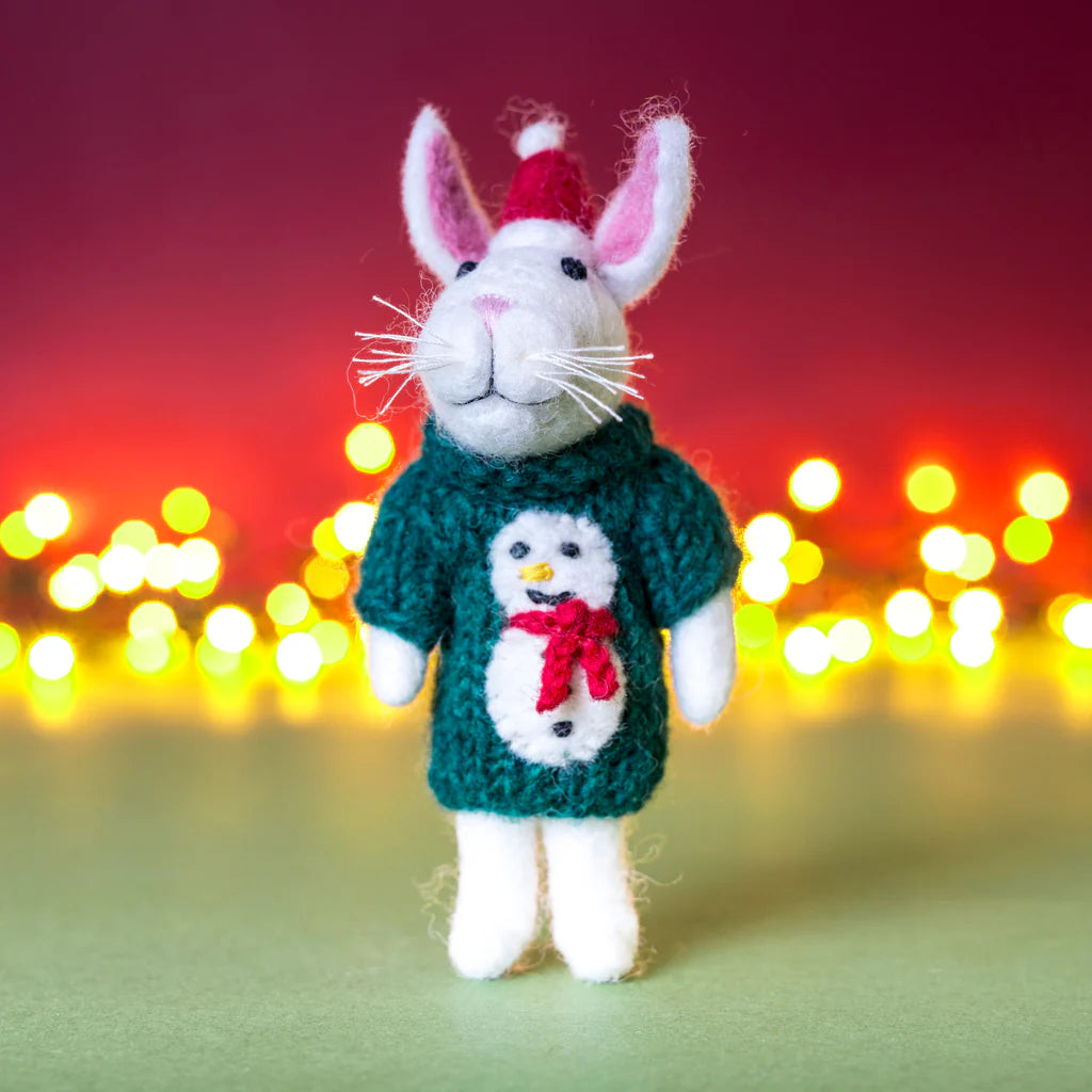 Bunny in Snowman Jumper | Felt Christmas Decoration