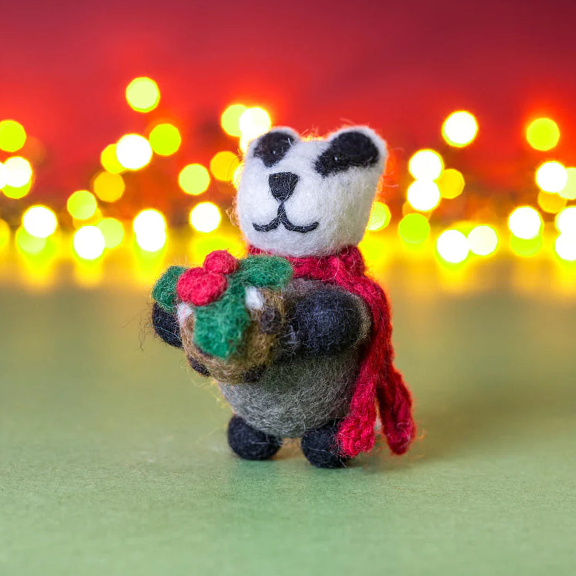 Badger with Christmas Pudding | Felt Christmas Decoration