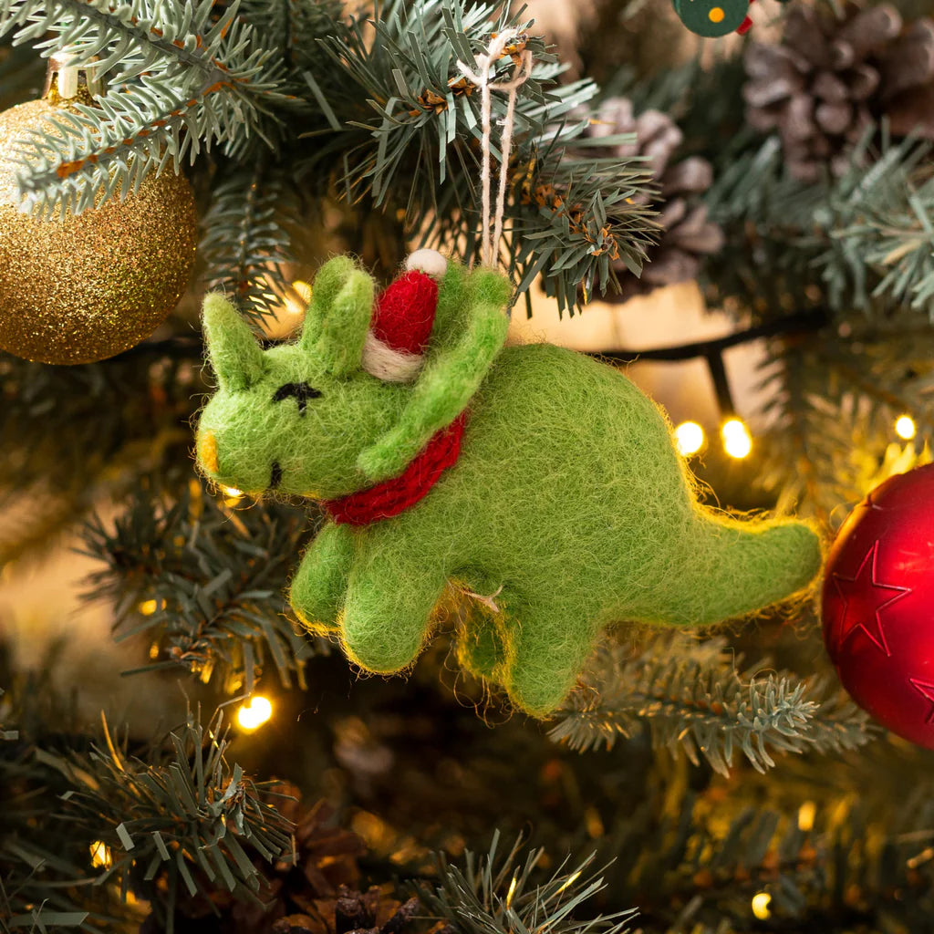 Triceratops with Hat & Scarf | Felt Christmas Decoration