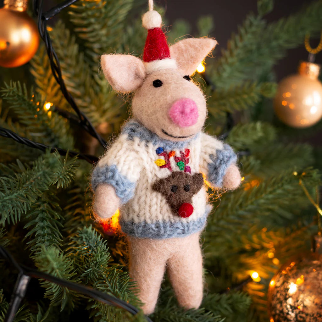 Piglet in Christmas Jumper| Felt Christmas Decoration