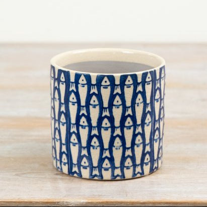 Blue Fish Pattern Plant Pot | 12cm