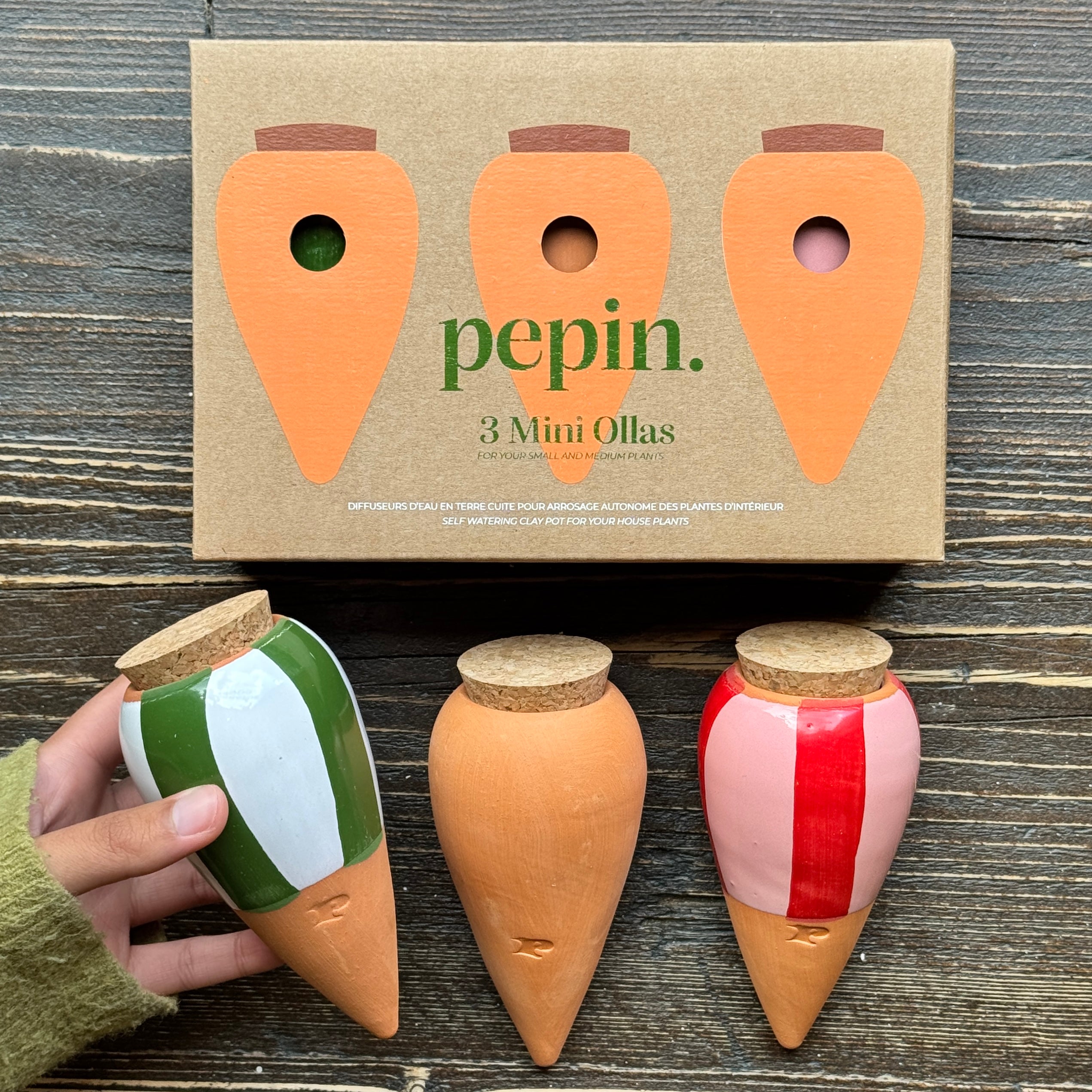Pepin Trio Striped Mini Ollas – Terracotta & Striped Gift Set