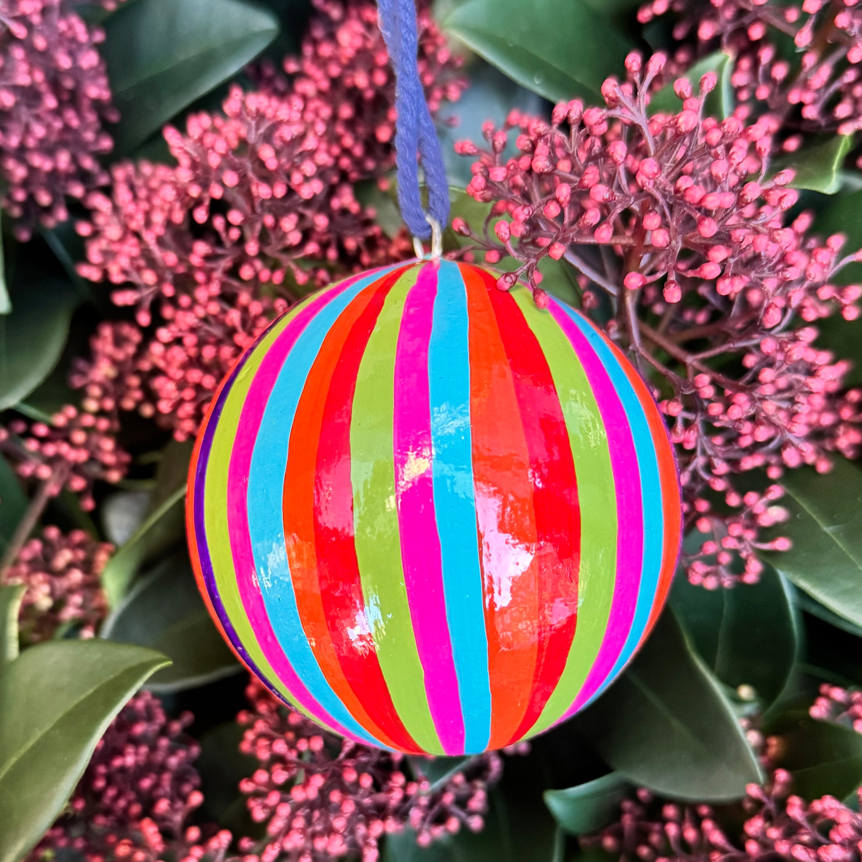 Striped Papier-Mache Bauble
