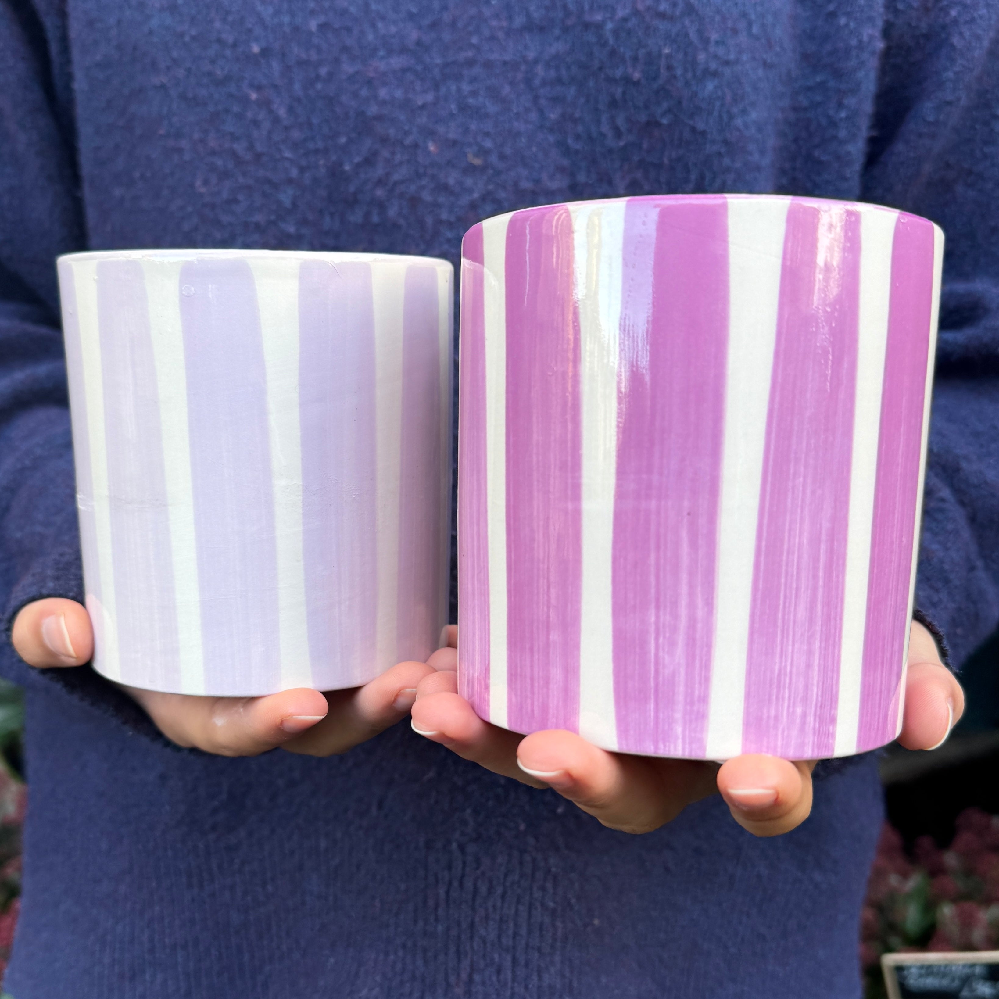 Painted Stripe Ceramic Pot – Pink/Lilac Mix (Assorted)