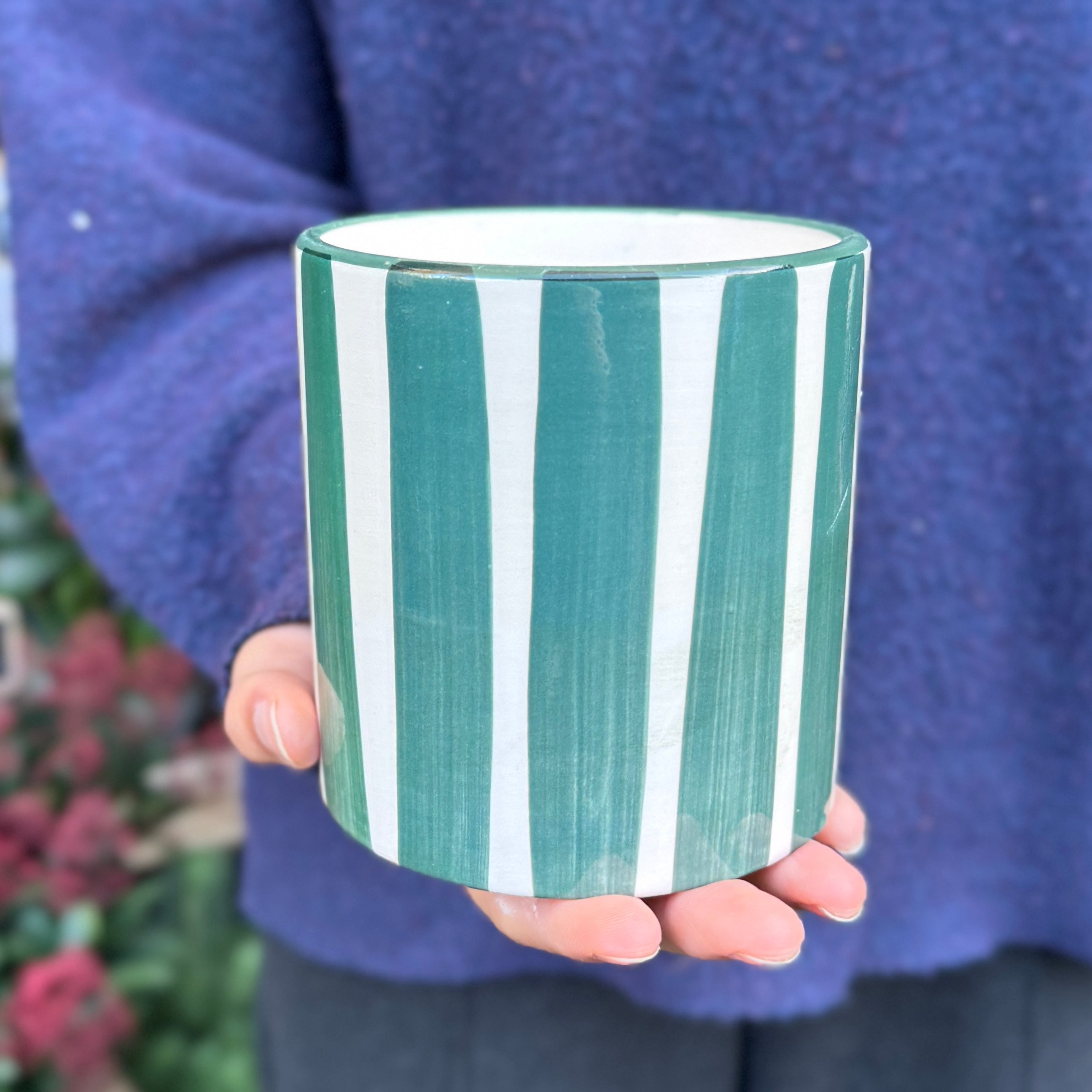 Painted Stripe Ceramic Pot – Blue/Green Mix (Assorted)