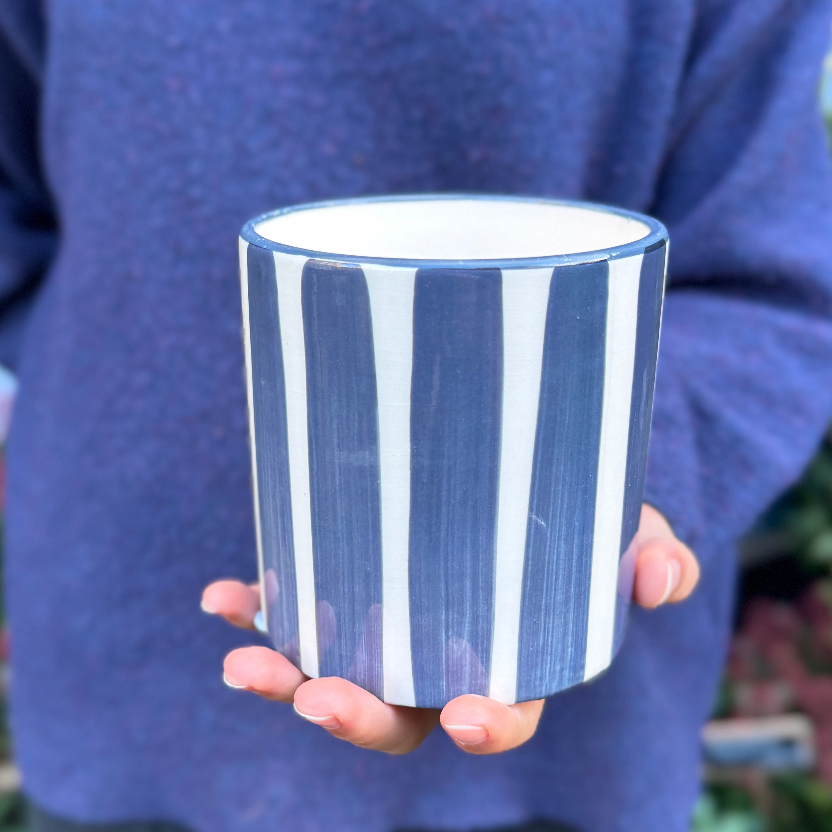 Painted Stripe Ceramic Pot – Blue/Green Mix (Assorted)