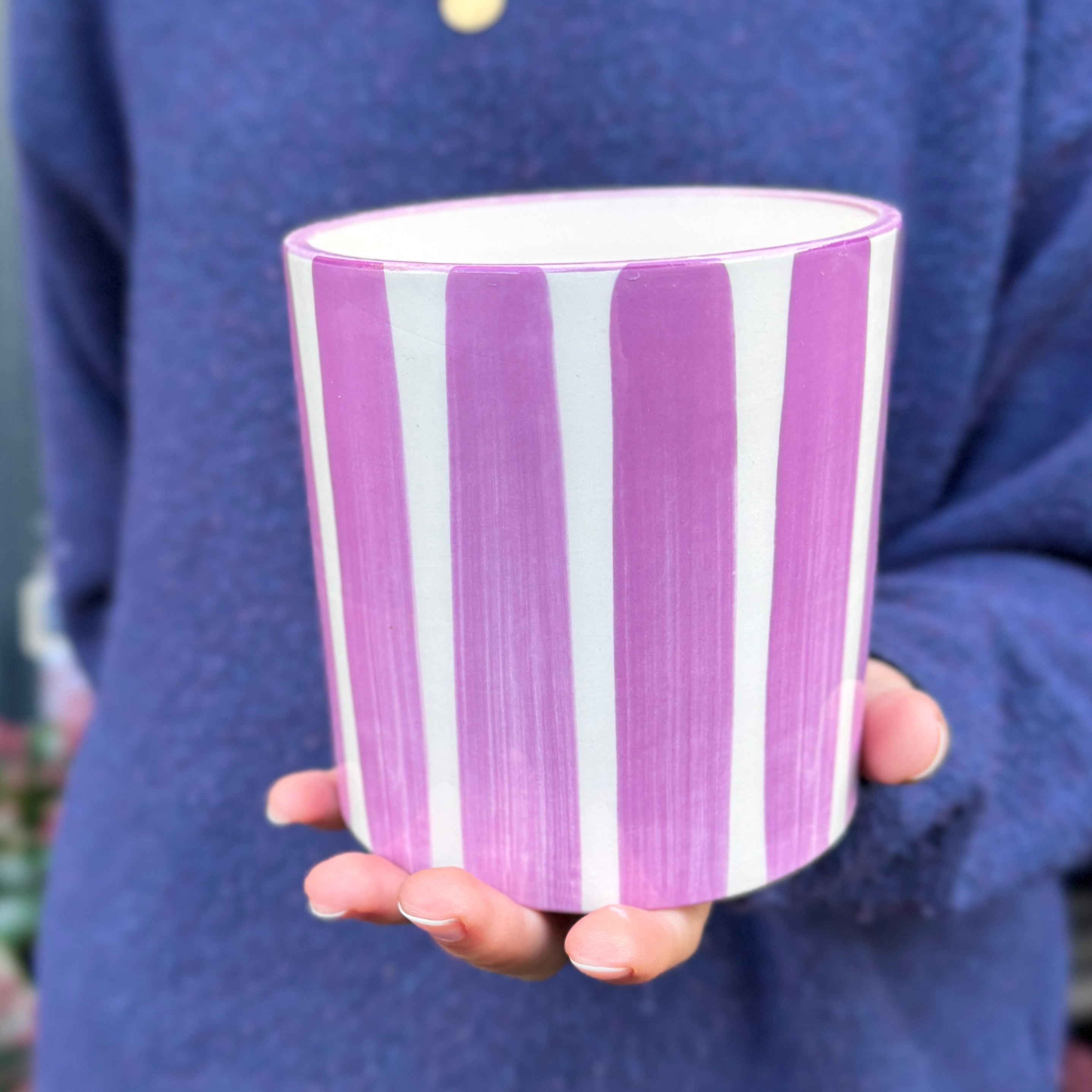 Painted Stripe Ceramic Pot – Pink/Lilac Mix (Assorted)