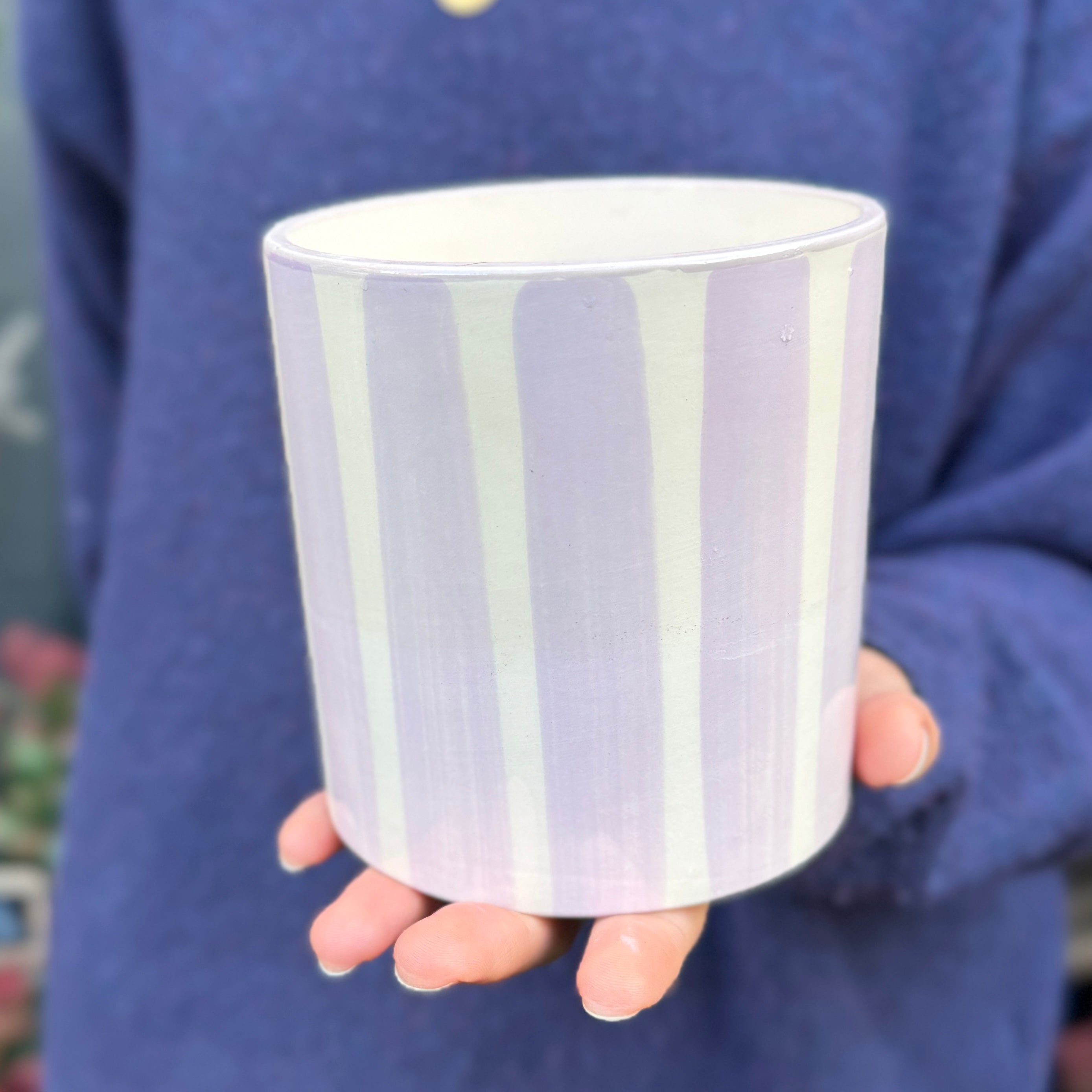 Painted Stripe Ceramic Pot – Pink/Lilac Mix (Assorted)