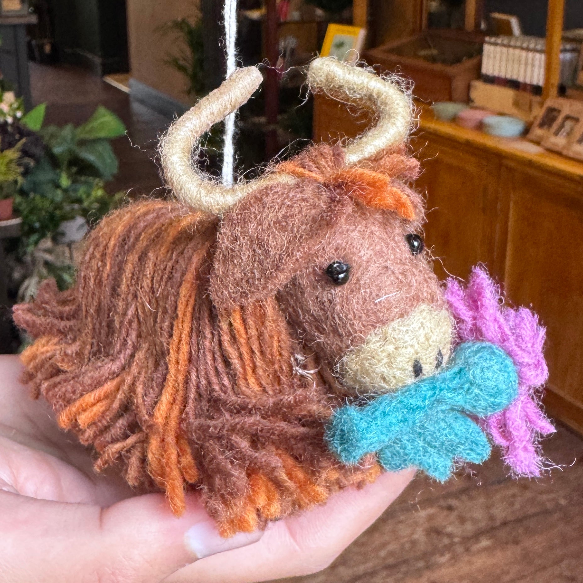 Highland Cow with Thistle | Felt Decoration