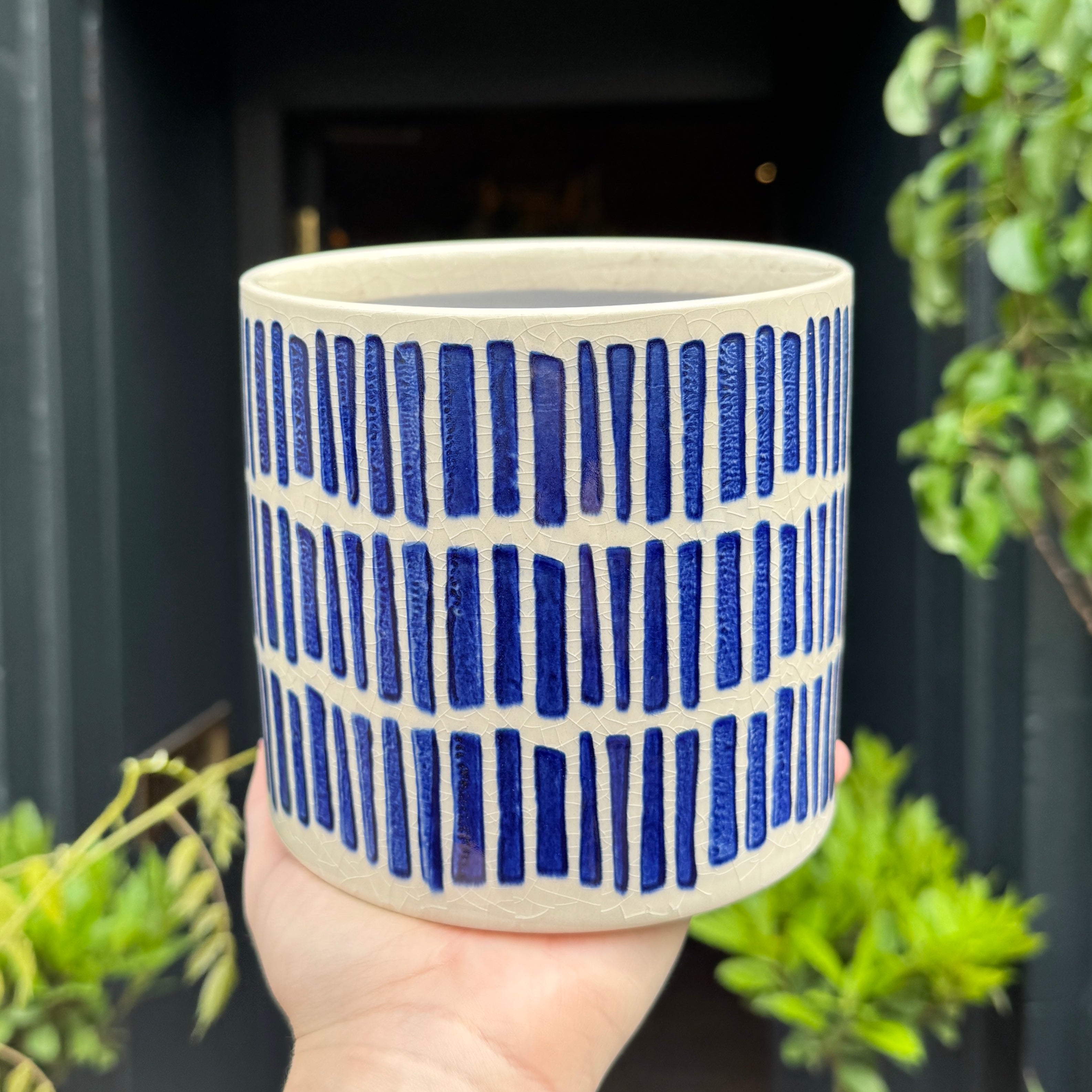 Blue Stripes Plant Pot | 14cm
