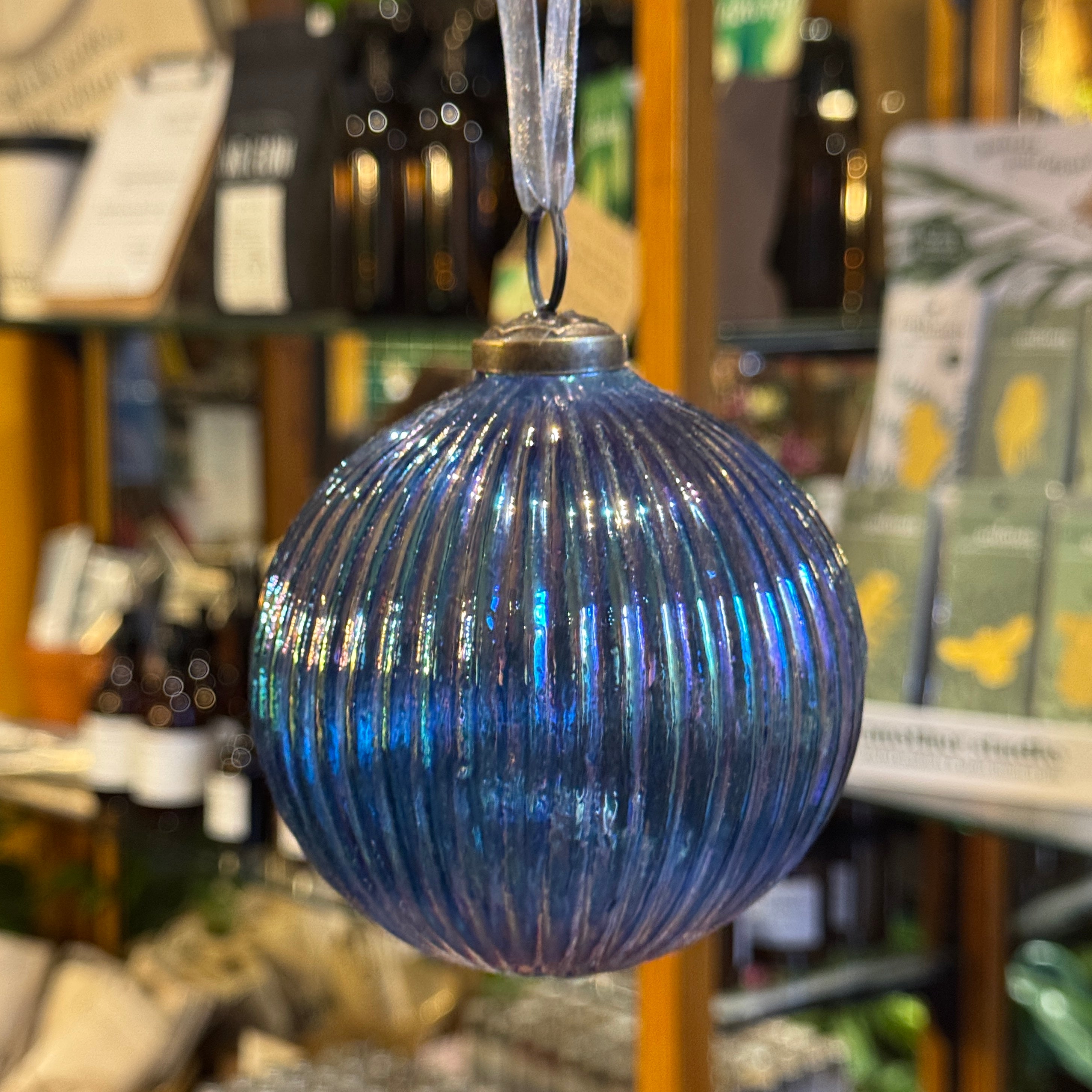 Iridescent Ribbed Glass Bauble