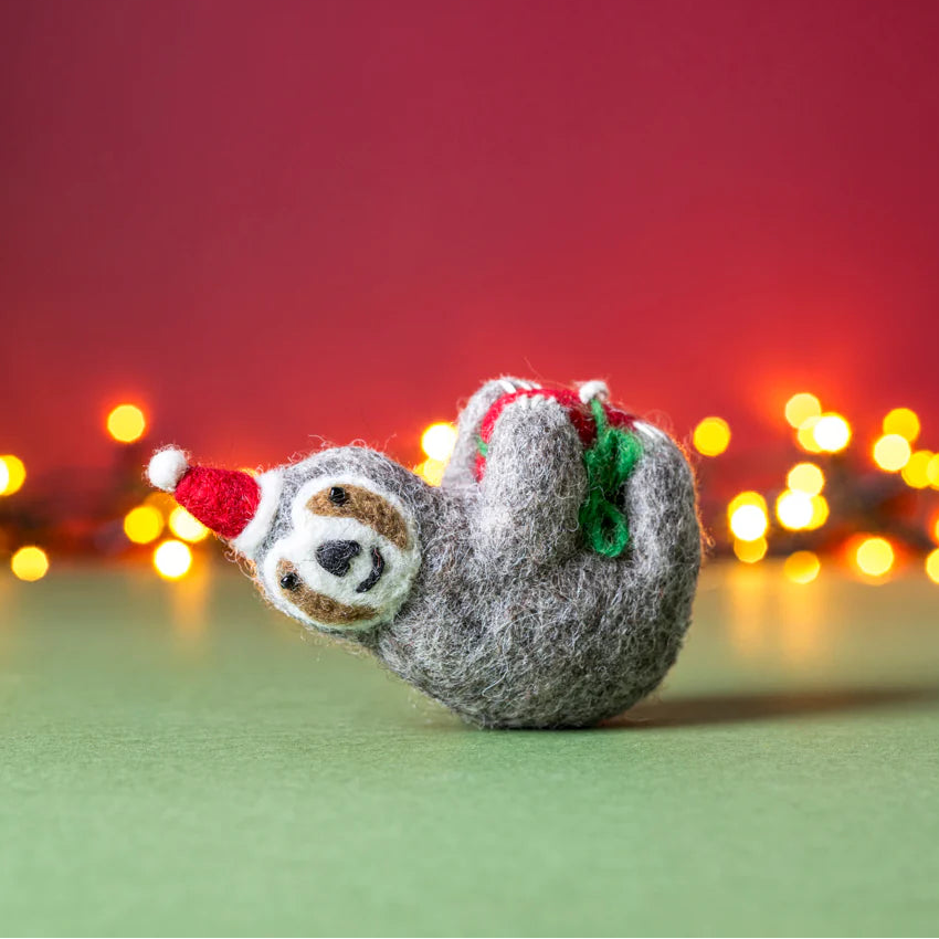Mini Sloth with Present | Felt Christmas Decoration