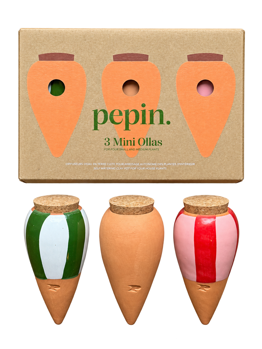 Pepin Trio Striped Mini Ollas | Self-Watering Gift Set