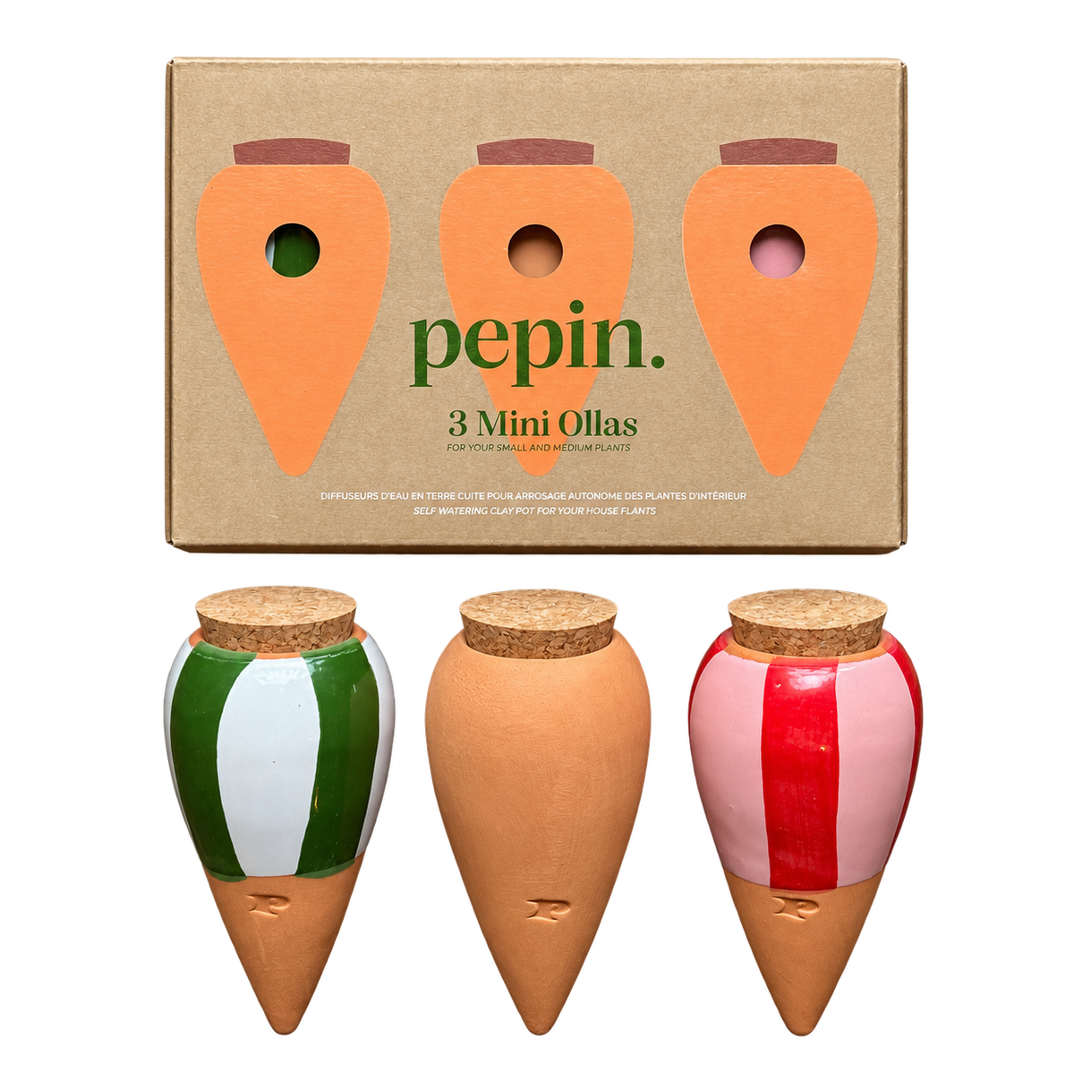 Pepin Trio Striped Mini Ollas | Self-Watering Gift Set