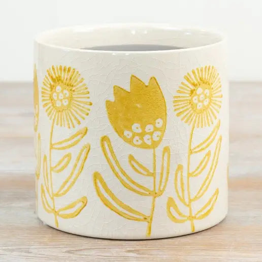 Yellow Floral Plant Pot | 14cm