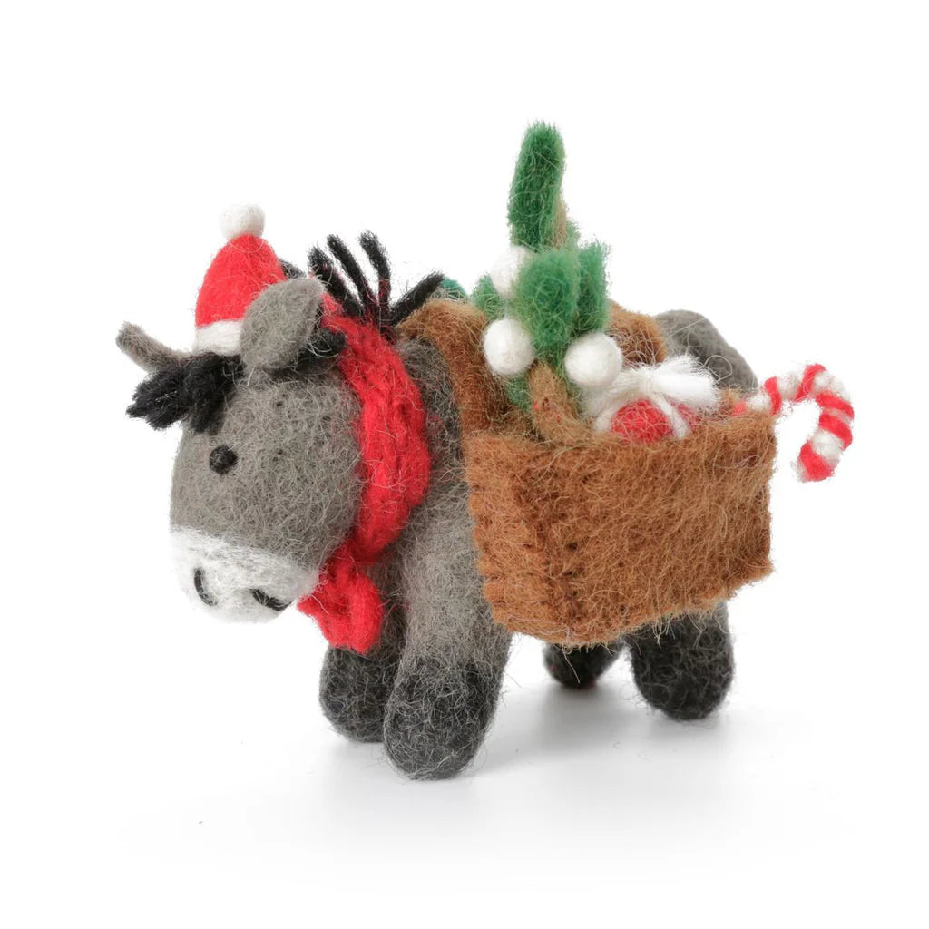 Donkey with Christmas Panniers | Felt Christmas Decoration