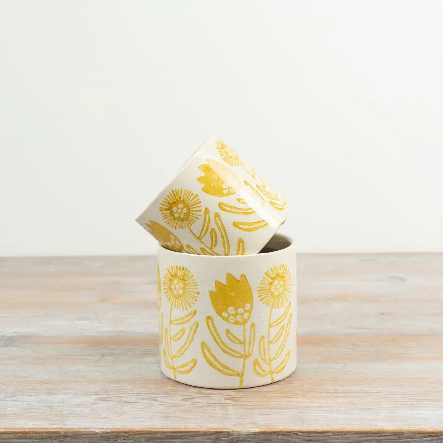 Yellow Floral Plant Pot | 12cm