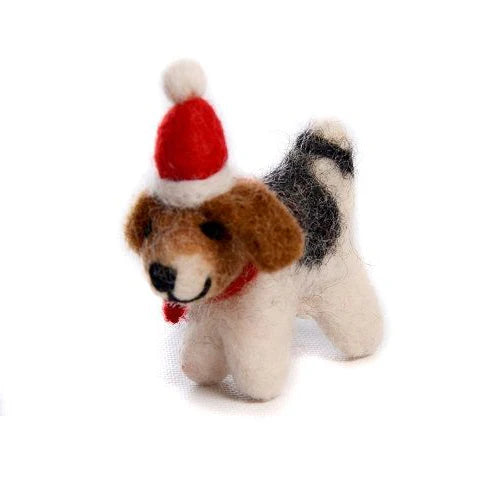 Mini Fox Terrier with Hat & Scarf | Felt Christmas Decoration