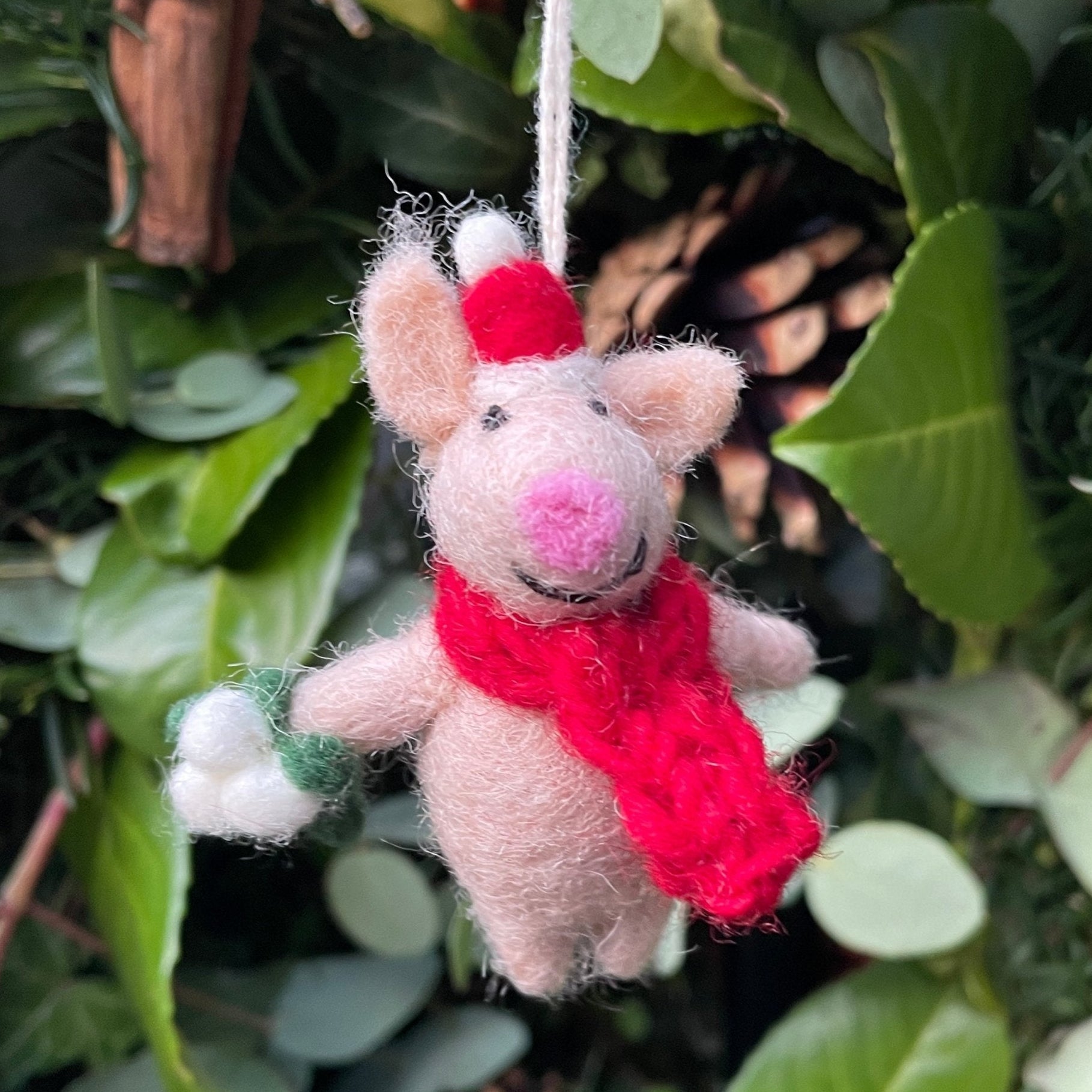 Mini Piglet with Mistletoe Sprig | Felt Christmas Decoration