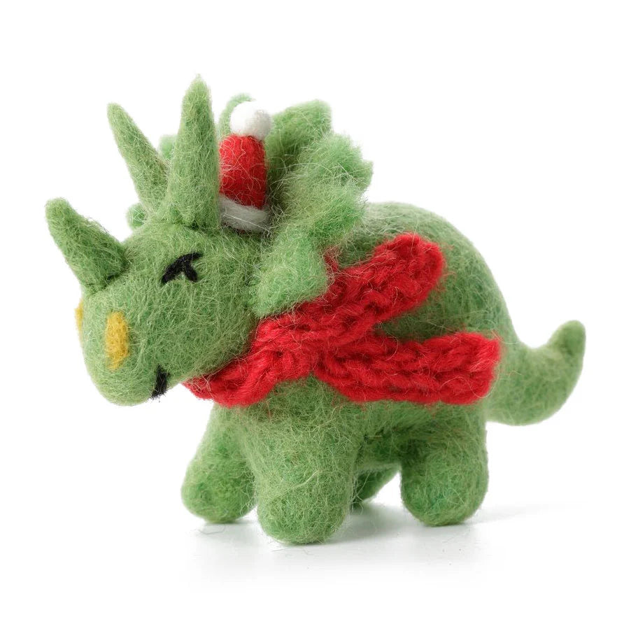 Triceratops with Hat & Scarf | Felt Christmas Decoration